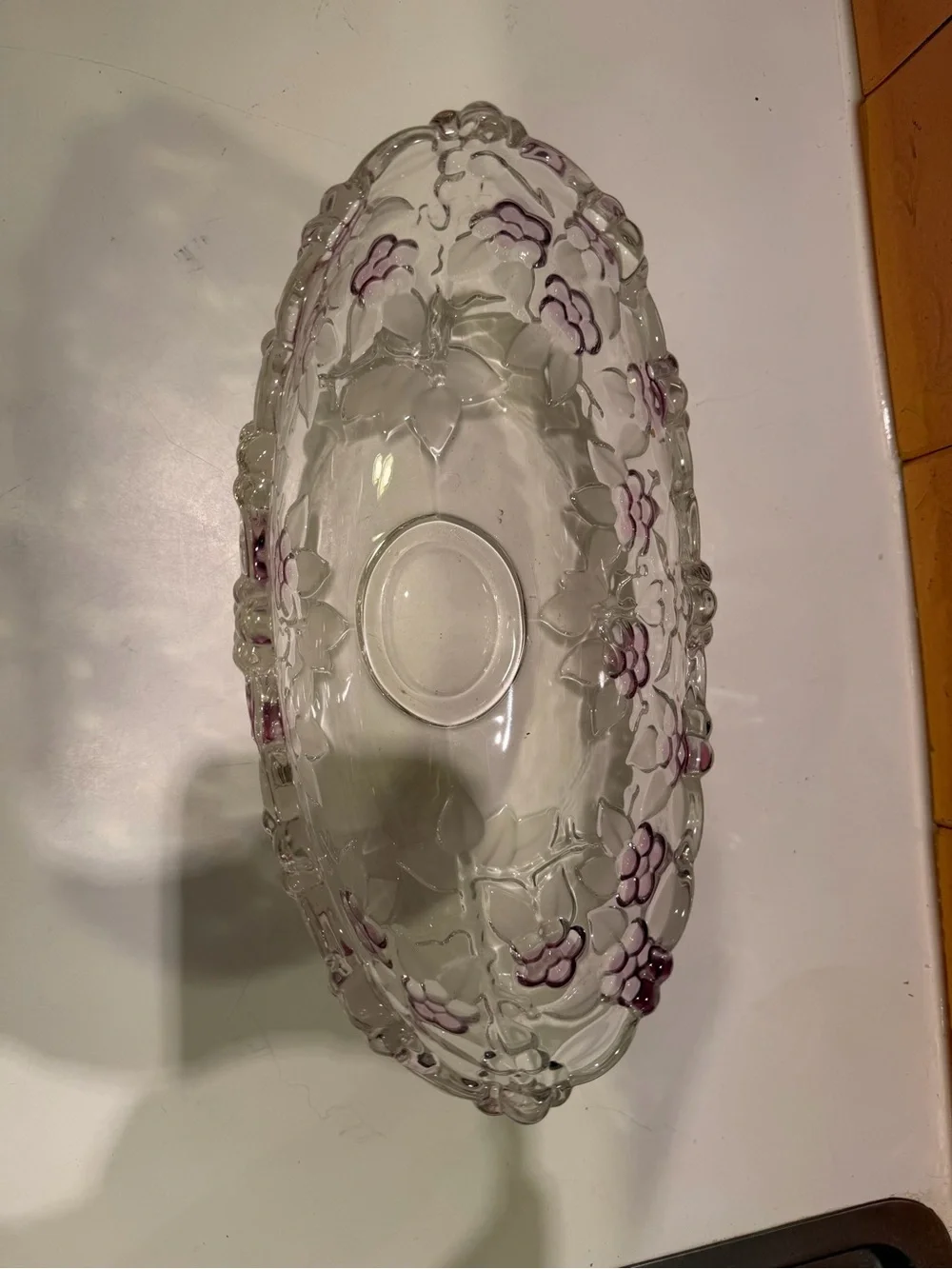 Vintage Mikasa Carmen Rose Clear Glass Floral Serving Bowl with Purple Accents